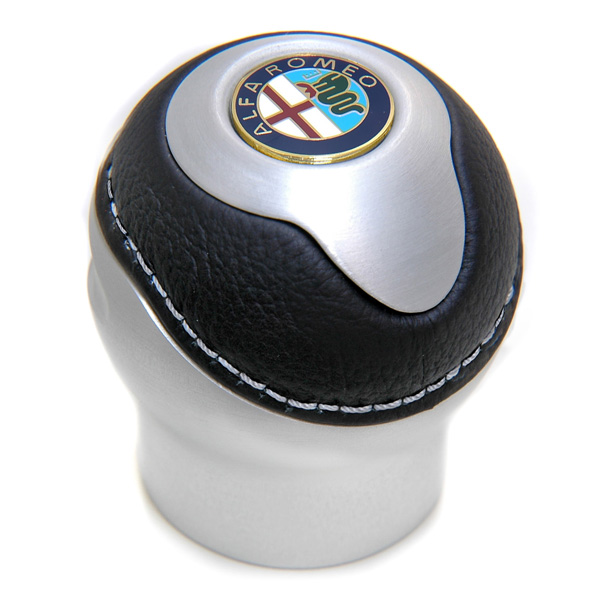 BLACK Aluminium & Leather Gear Knob -TUNE IT- (Reverselock/Alfa RomeoEmblem)