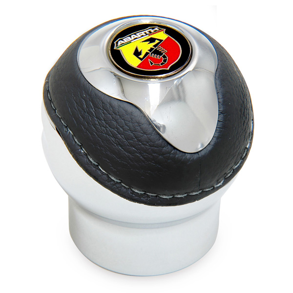 BLACK Aluminium & Leather Gear Knob -TUNE IT CHROME- (Reverselock/ABARTH NEW Emblem)