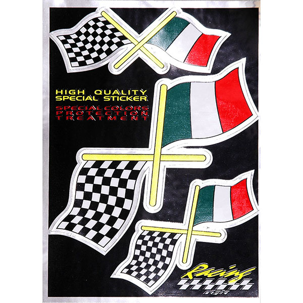 イタリア国旗u0026チェッカードフラッグステッカーセット : イタリア自動車雑貨店 | イタリア車のパーツとグッズの公式オンラインショップ