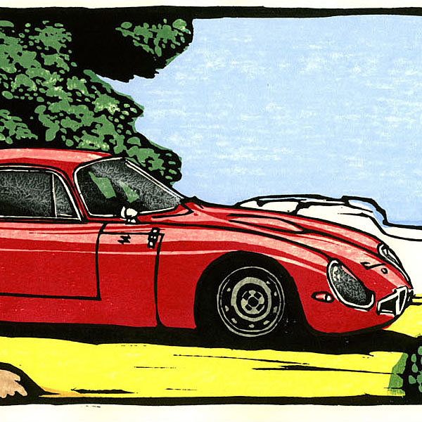 Alfa Romeo TZ1 Woodcut with Frame by Otomaru Hanga