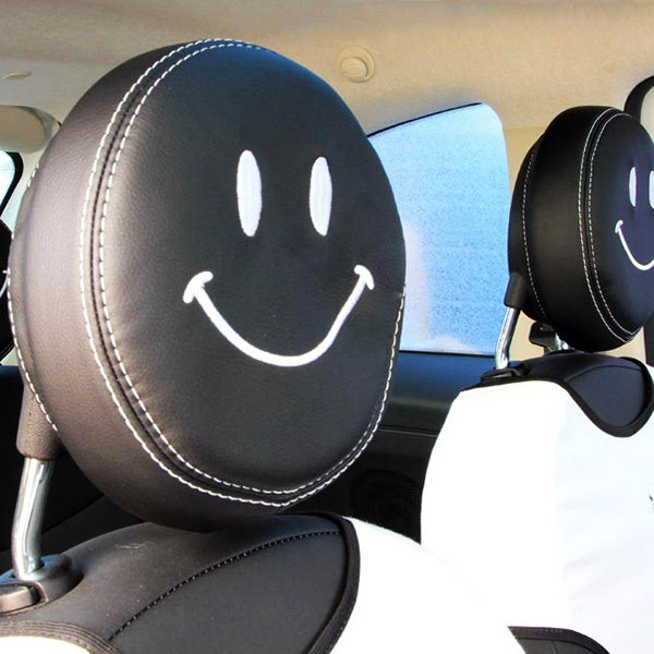 FIAT  500 Leather Headrest Cover (Smile/Black)