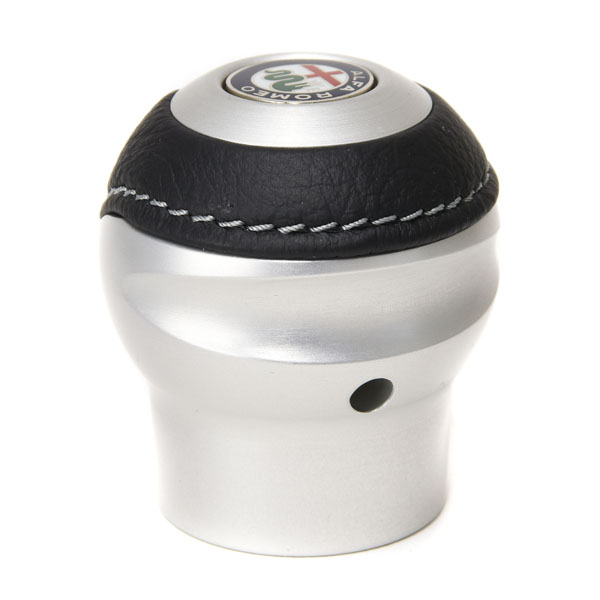 BLACK Aluminium & Leather Gear Knob -TUNE IT- (Reverselock/Alfa Romeo New Emblem)