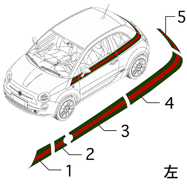 FIAT 500 by GUCCI Stripe Sticker(Left-1)