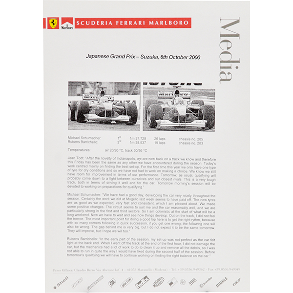 Scuderia Ferrari F1 Press Release-6.10.2000 JAPAN GP