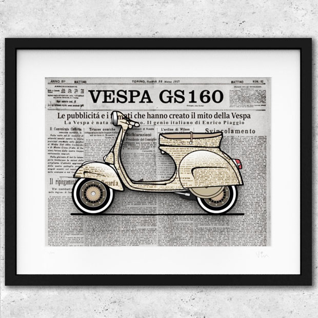 VESPA GS160額装イラストレーション-GIORNALE-by Mr.Vin (Large