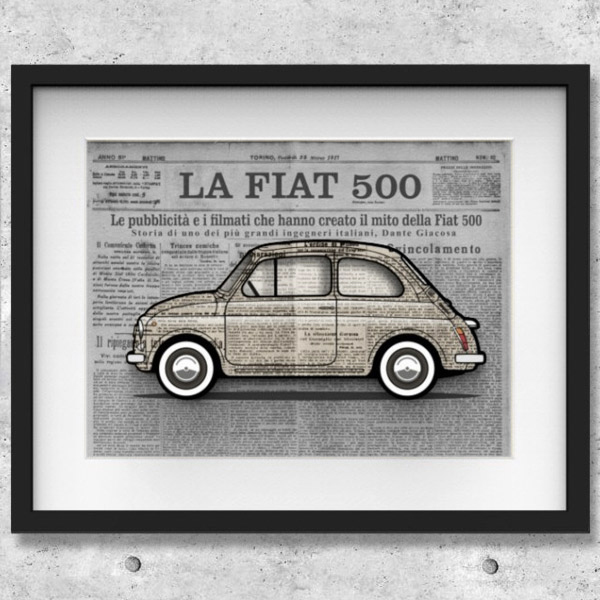 FIAT Nuova 500イラストレーションby Mr.Vin -GIORNALE- (Large) : イタリア自動車雑貨店 |  イタリア車のパーツとグッズの公式オンラインショップ