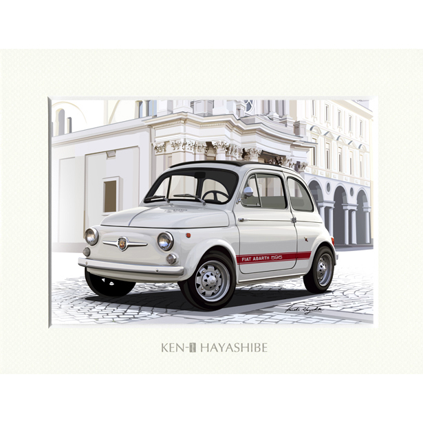 FIAT ABARTH 595(White) Illustration by Kenichi Hayashibe