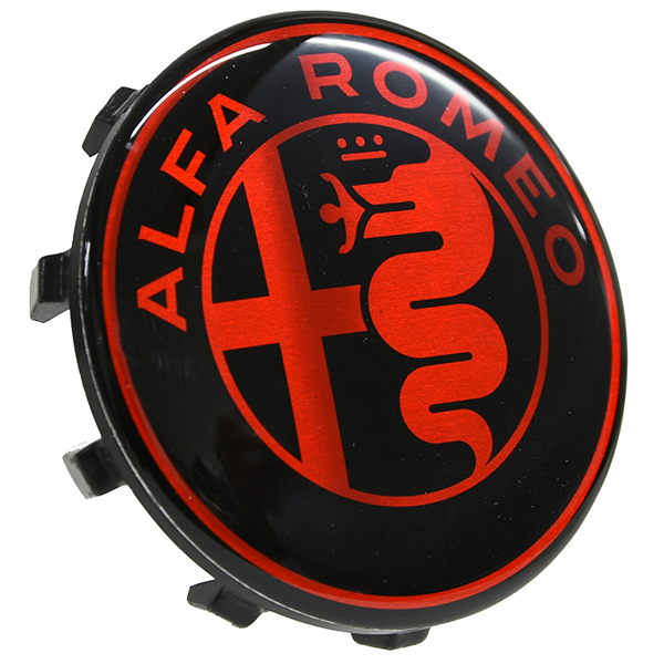 Alfa Romeo New Emblem Wheel hub cap (Black/Red) : Italian Auto