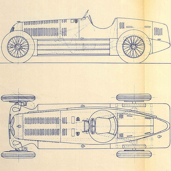 Alfa Romeo Bimotore 1935 Blue Drawing Print