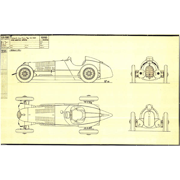 Alfa Romeo Tipo 12C Monoposto Gran Premio 1937 Blue Drawing Print