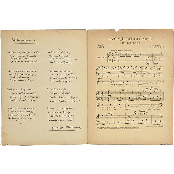 FIAT 509 LA CINQUECENTO E NOVE Original Song Sheet Music 1925 