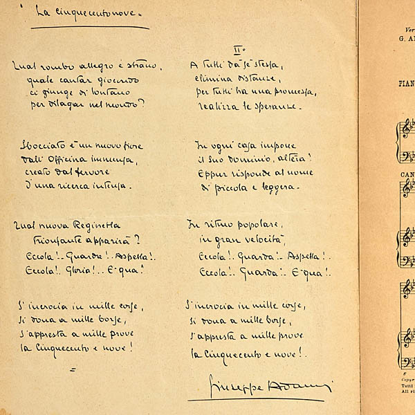 FIAT 509 LA CINQUECENTO E NOVE Original Song Sheet Music 1925 